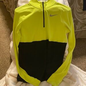Nike Black and Neon Yellow Half-Zip Top